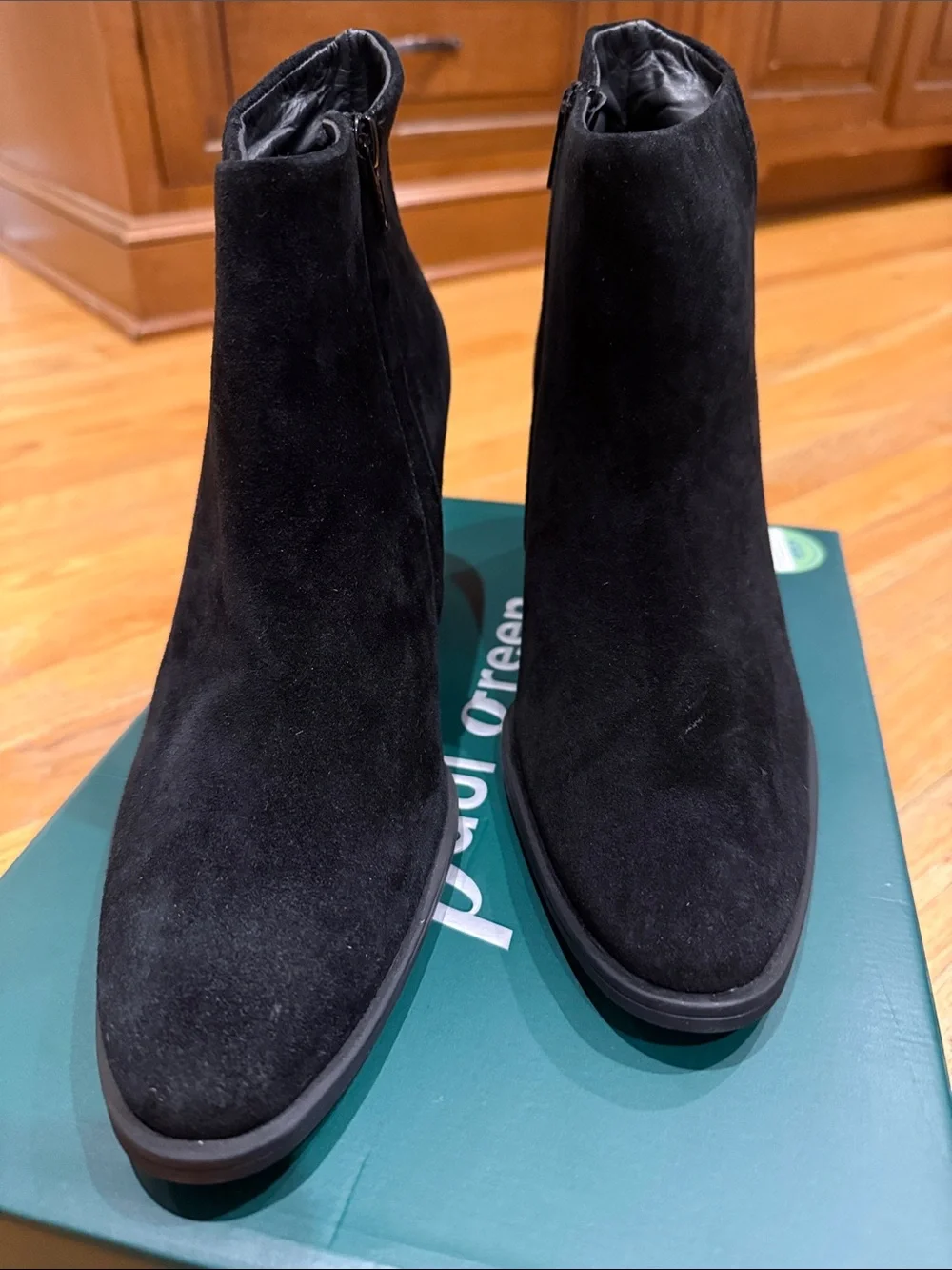 Paul Green Black Suede Block Heel Ankle Booties